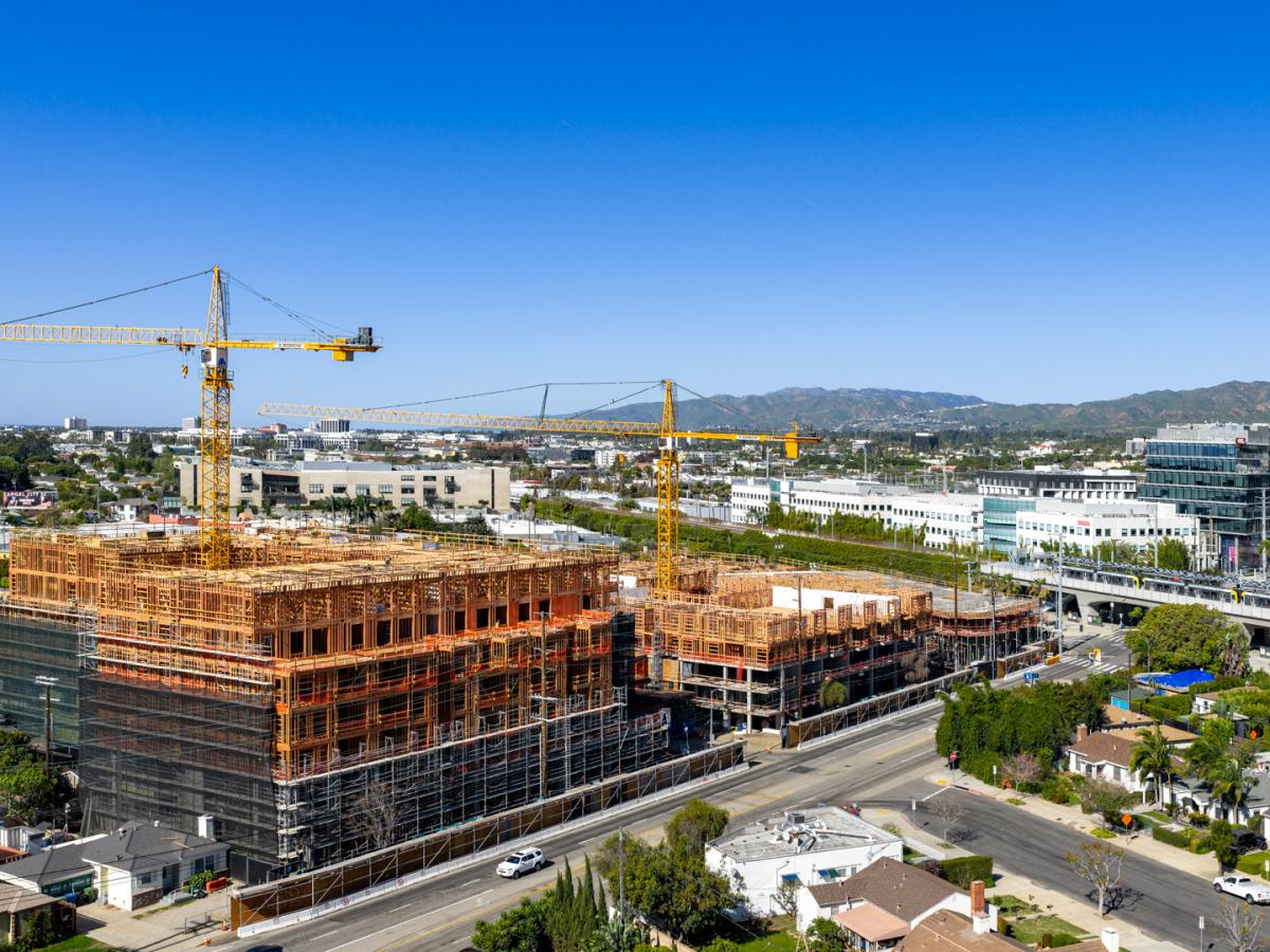 Wood framing rises for 600 apartments near Expo/Bundy Station